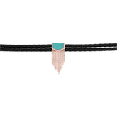 0.06ct Diamond & 0.95ct Composite Turquoise 14k Rose Gold Fringe Cord Choker Necklace